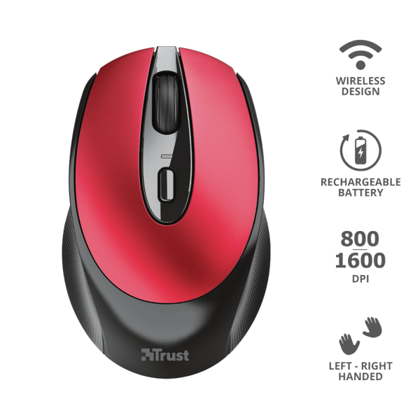 მაუსი Trust Zaya Rechargeable Wireless Mouse - red (24019)