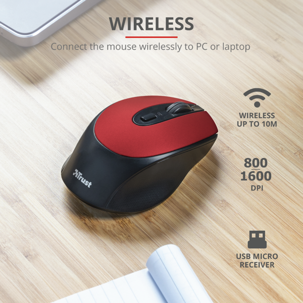 მაუსი Trust Zaya Rechargeable Wireless Mouse - red (24019)