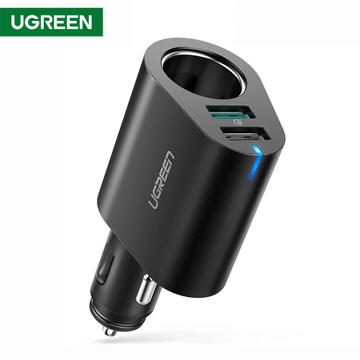 მანქანის USB დამტენი UGREEN CD166 (40736) Dual Port Car Charger with Expansion Sockets 2.4A + QC3.0