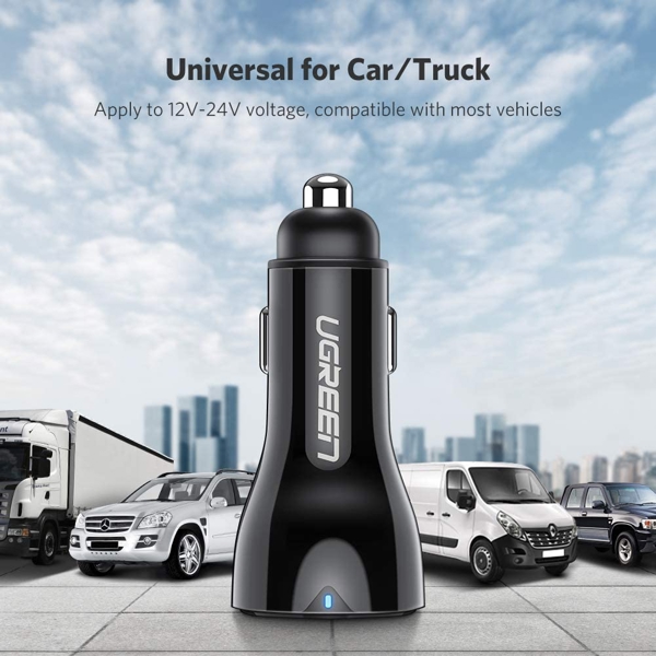 მანქანის USB დამტენი UGREEN CD163 (40726) Dual USB Car Charger QC3.0 (Black) 