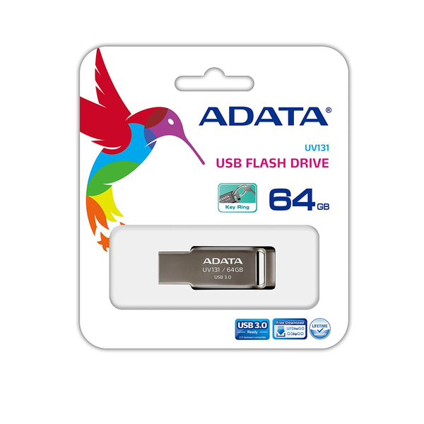 USB ფლეშ მეხსიერება ADATA AUV131-64G-RGY FlashDrive UV131 64GB Chromium Grey USB 3.1