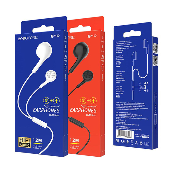 ყურსასმენი BOROFONE BM40 Sage universal earphones with mic white