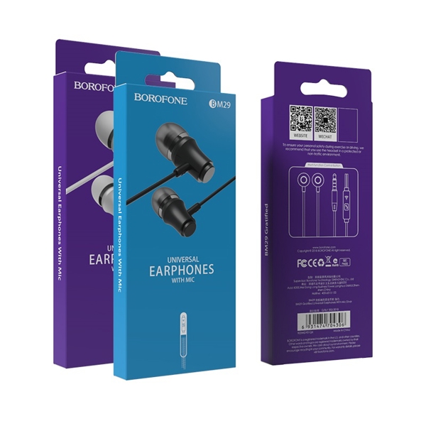 ყურსასმენი BOROFONE BM29 Gratified Universal earphones with mic black