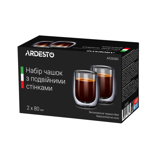 ჭიქები Ardesto Double wall borosilicate glass mug set 80 ml