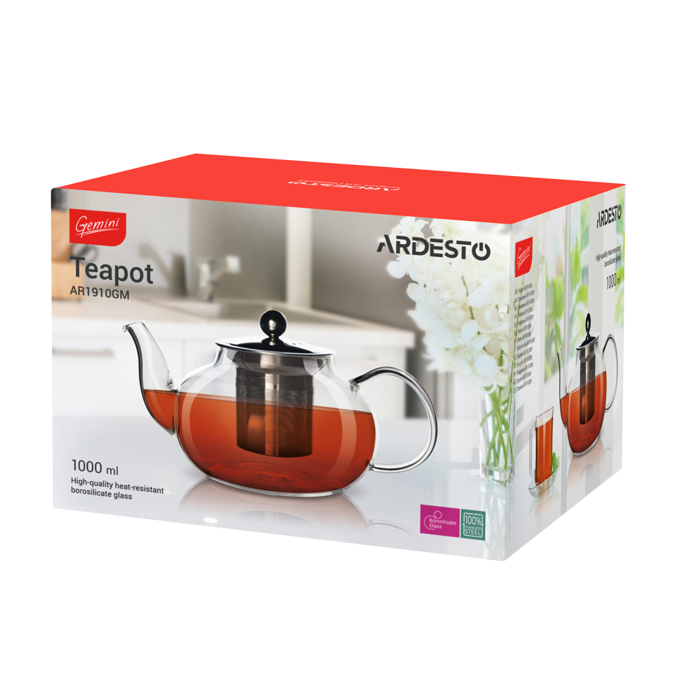 ჩაის დასაყნებელი Ardesto Tea pot Gemini 1l borosilicate glass