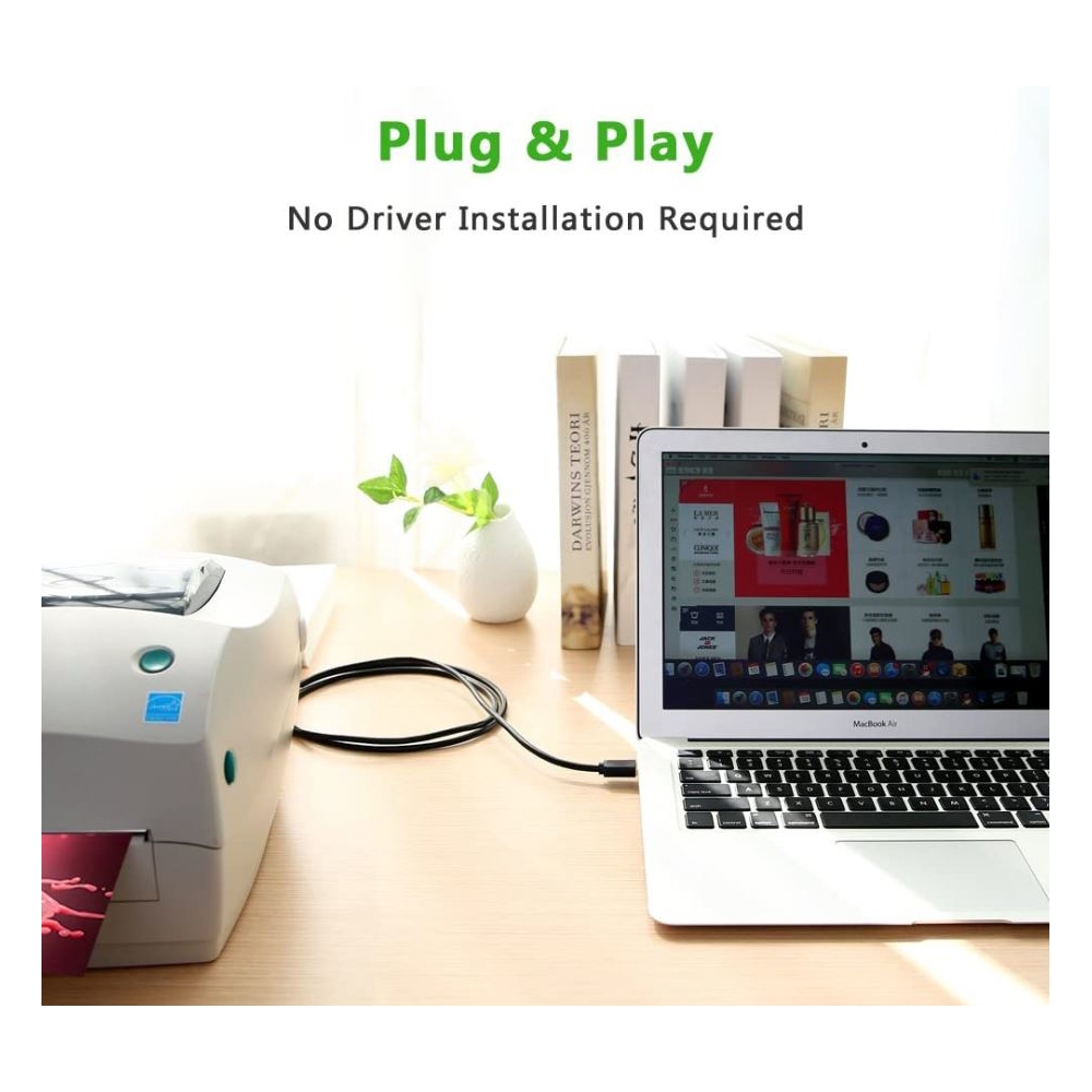 UGREEN US210 (10372), Printer Cable, USB-B to USB-A Print Cable, 2m, Black