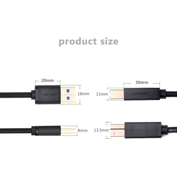 UGREEN US210 (10372) USB-B to USB-A Print Cable, 2m, Black