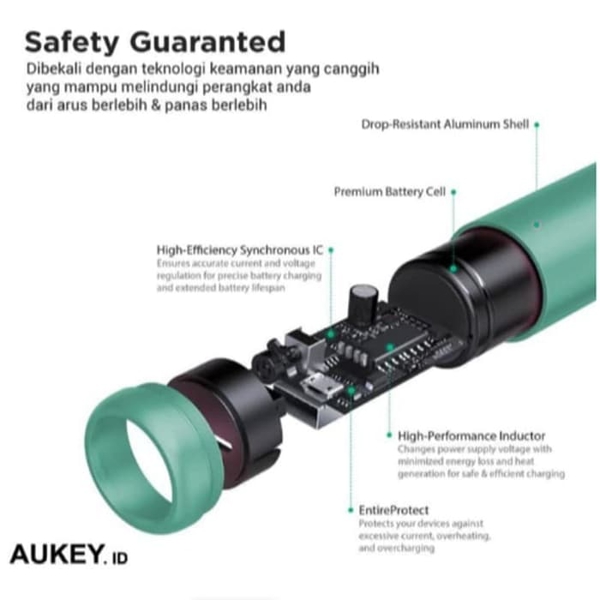 პორტატული დამტენი AUKEY PB-N55 7000mAh Input 5V2A Output 5V2A Aluminum Alloy Green