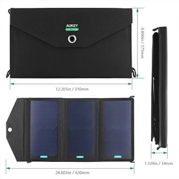 პორტატული დამტენი მზის ენერგიით AUKEY PB-P2 16000 MAMPUSB C Solar Power Bank Black