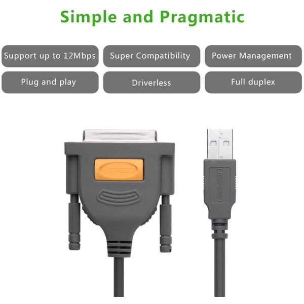 პრინტერის კაბელი UGREEN US167 (20224) USB to DB25 Parallel Printer Cable 2m