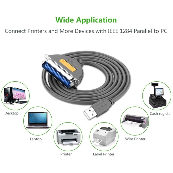 პრინტერის კაბელი UGREEN CR124 (20225) USB to CN36 IEEE1284 Parallel Printer Cable 2m