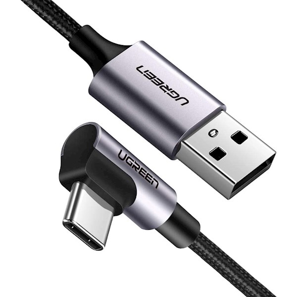 USB კაბელი UGREEN US284 (60782) USB2.0 A Male to USB-C Cable (90°Angle) BLACK 1.5M