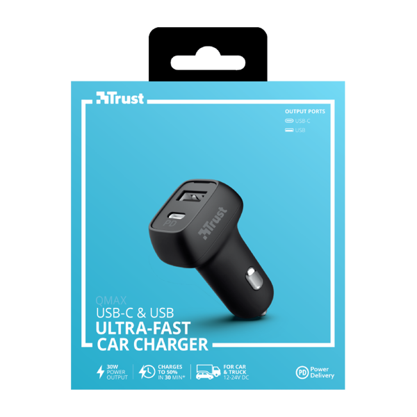 მანქანის დამტენი TRUST QMAX USB CA CAR CHARGER PD 30W