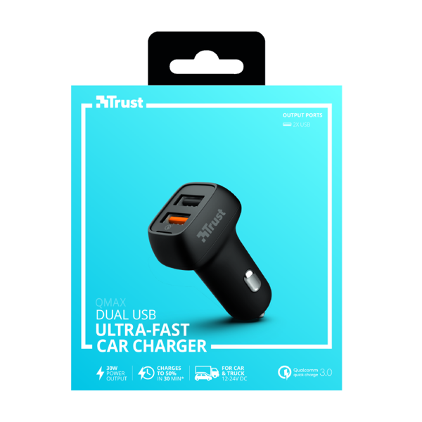 მანქანის დამტენი TRUST QMAX USB AA CAR CHARGER QC3 30W