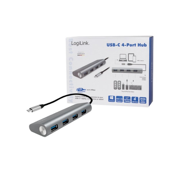 USB ჰაბი Logilink UA0309 USB 3.2 Gen 1x1 USB-C™ 4-Port Hub, aluminum, grey