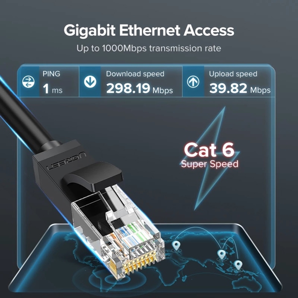 ქსელის კაბელი UGREEN NW102 (20162) Cat6 Patch Cord UTP Lan Cable, 5m, Black