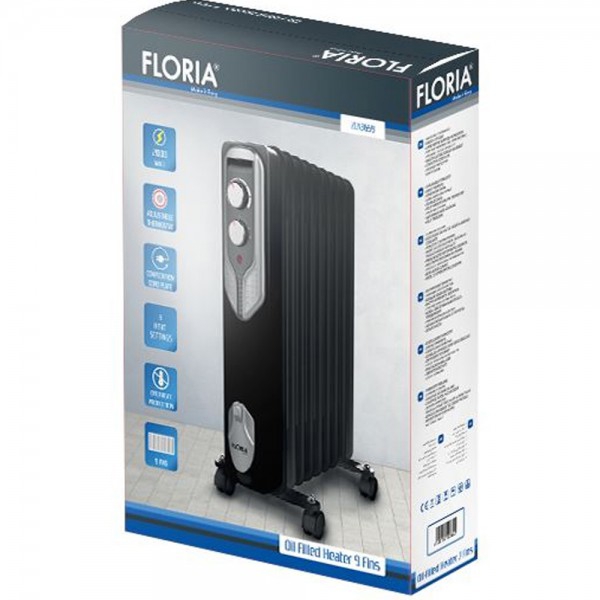 ზეთის გამათბობელი FLORIA ZLN3659 2000W, 15-20 m² Black