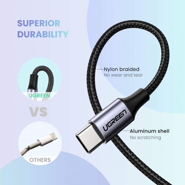 აუდიო კაბელი UGREEN AV143 (30633) Round Type-C to Aux USB-C Audio Cable 3.5mm Aluminum Shell 1m (Deep Gray)