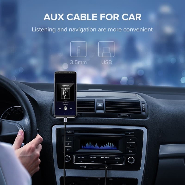 აუდიო კაბელი UGREEN AV143 (30633) Round Type-C to Aux USB-C Audio Cable 3.5mm Aluminum Shell 1m (Deep Gray)