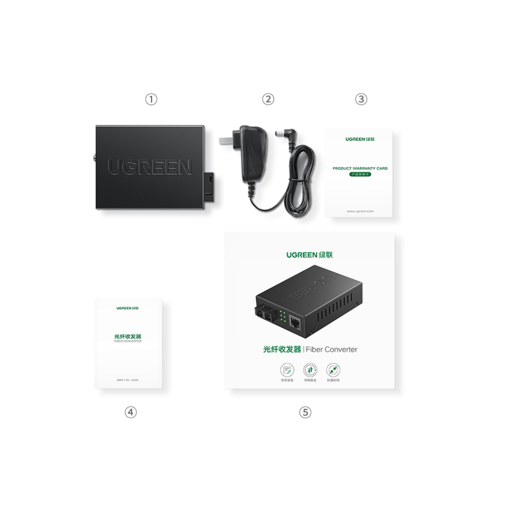 ქსელის კონვერტერი UGREEN CM330 (80169), 1000Mbps Single Model Double Fibers Converter 1 Piece Media Converter, Black