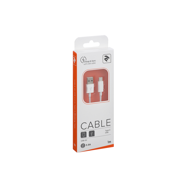 USB კაბელი 2E Cable USB 3.0 to Type C,Molding Type White 1m