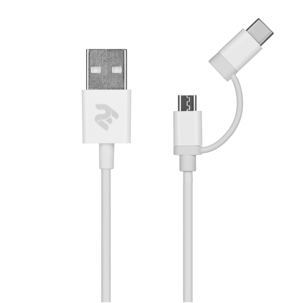 USB კაბელი 2E Cable USB to Micro Type C 5V/2.4A White 1m