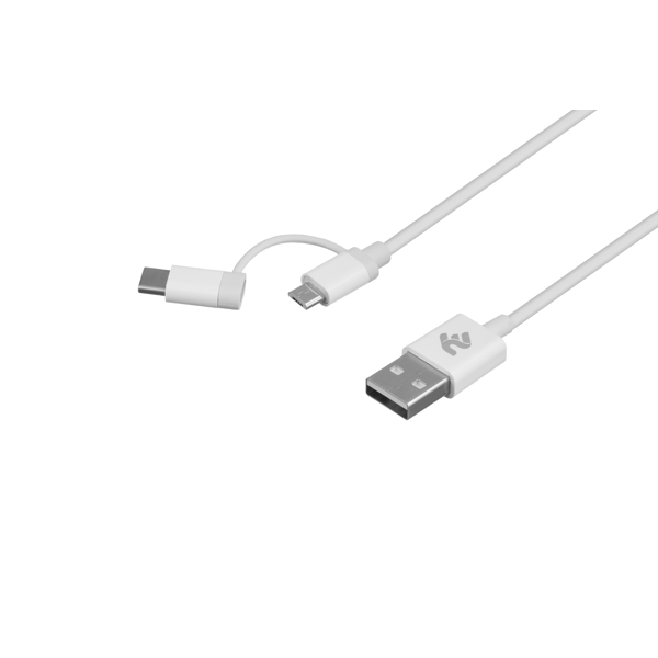 USB კაბელი 2E Cable USB to Micro Type C 5V/2.4A White 1m