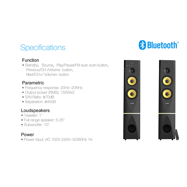 დინამიკი Fenda T-88X 2.0 300W, Bluetooth 4.0 Tower Speakers Black