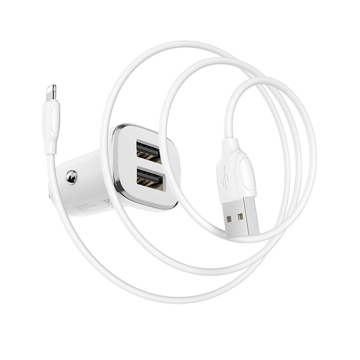 მანქანის USB დამტენი BOROFONE BZ12 Lasting power double port in-car charger set(Lightning) white