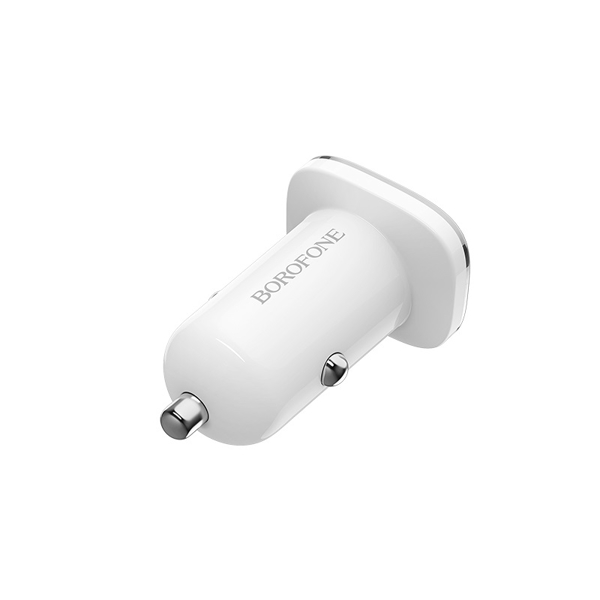 მანქანის USB დამტენი BOROFONE BZ12 Lasting power double port in-car charger set(Lightning) white