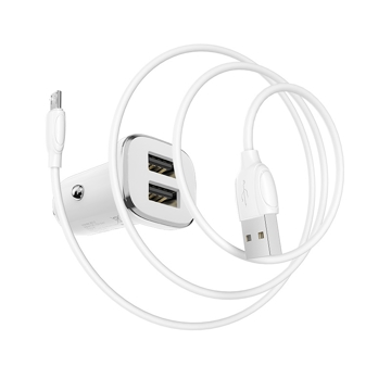 მანქანის USB დამტენი BOROFONE BZ12 Lasting power double port in-car charger set(Micro) white