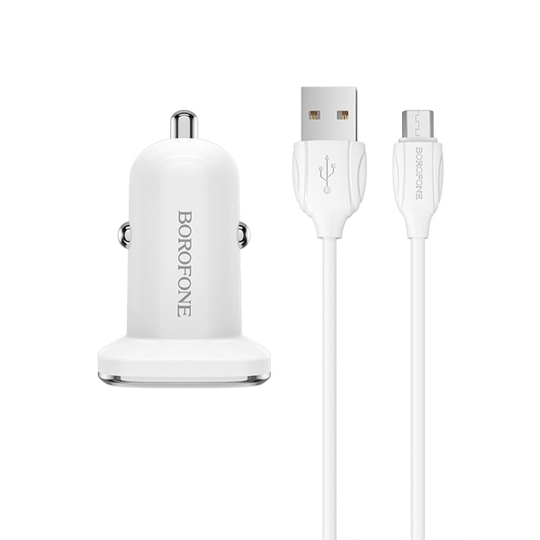 BOROFONE BZ12 Lasting power double port in-car charger set(Micro) white