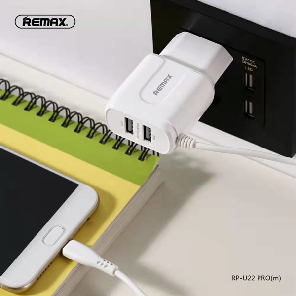 მობილურის დამტენი REMAX 2.4A Dual USB Charger SET RP-U22 PRO EU Type-C white