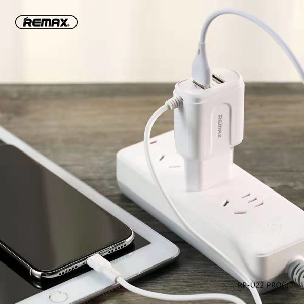 მობილურის დამტენი REMAX 2.4A Dual USB Charger SET RP-U22 PRO EU Type-C white