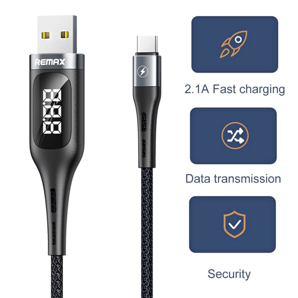 USB კაბელი REMAX Leader Smart Display 2.1A Data Cable RC-096a 1.2m Black