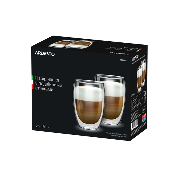 ARDESTO Double wall borosilicate glass mug set Ardesto 450 ml 2 pcs