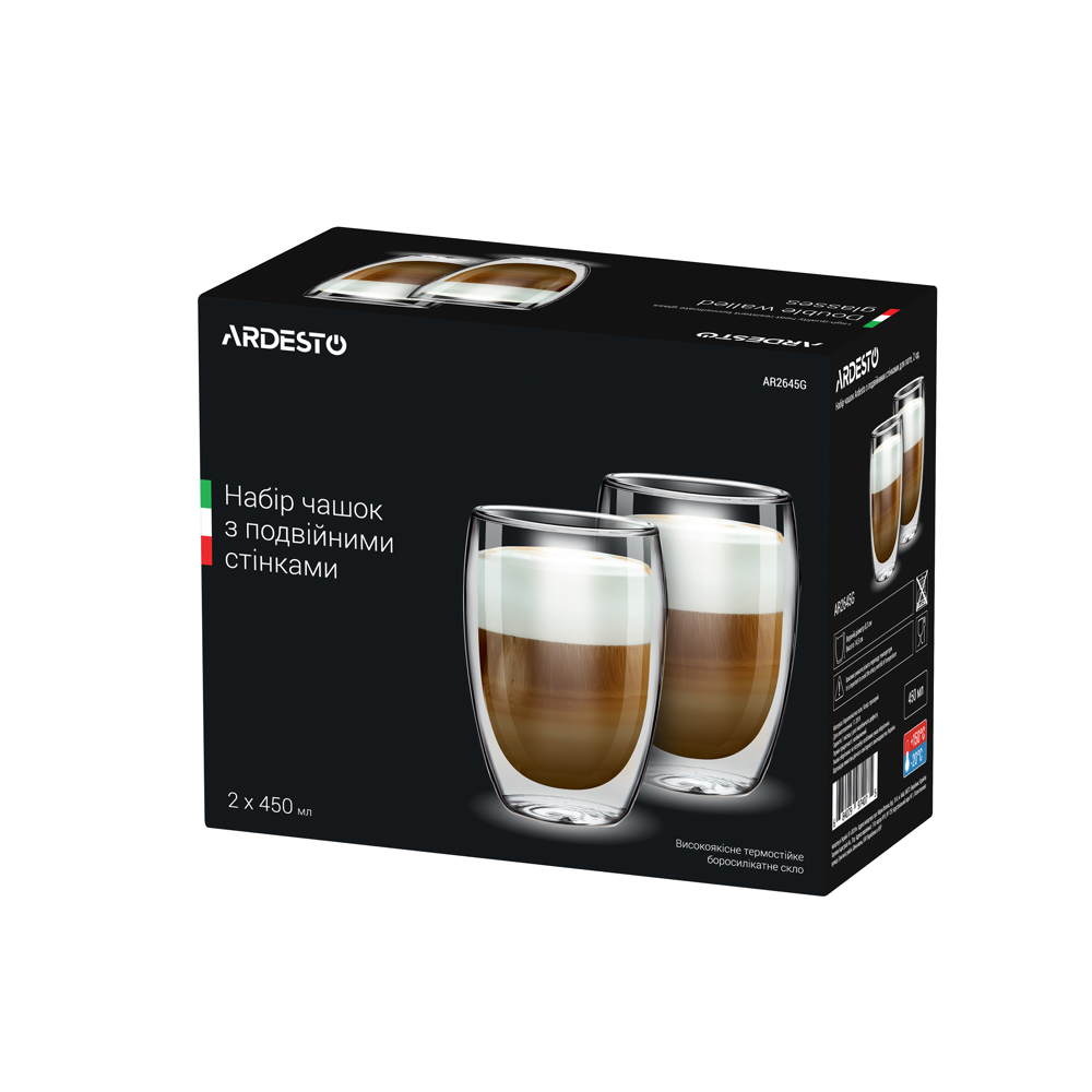 ARDESTO Double wall borosilicate glass mug set Ardesto 0.45l 2 pcs