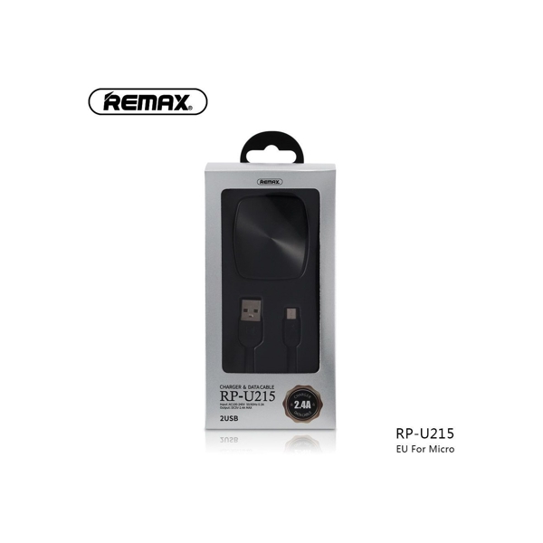 დამტენი REMAX 2.4 A Dual USB Charger & Data Cable for Micro RP-U215 black