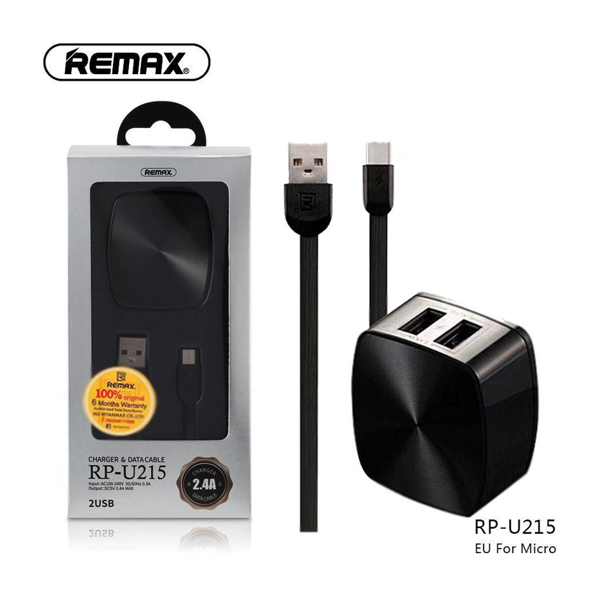 დამტენი REMAX 2.4 A Dual USB Charger & Data Cable for Micro RP-U215 black