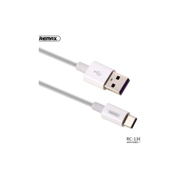 USB კაბელი REMAX Super-Fast Charging Data Cable (5A) For Type-C RC-136a 1m White