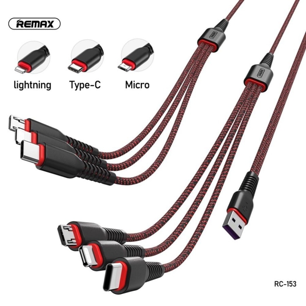 USB კალები REMAX Share Series 6 In 1 Charging Cable RC-153 black-red