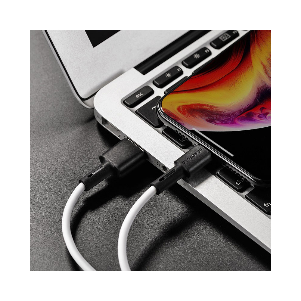 USB კაბელი BOROFONE BX31 Soft silicone charging data cable for Lightning 1m White