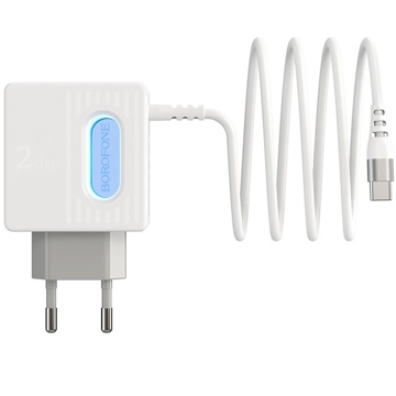 მობილურის დამტენი BOROFONE BA34 Power essence dual port charger(Type-C)(EU) 1m white