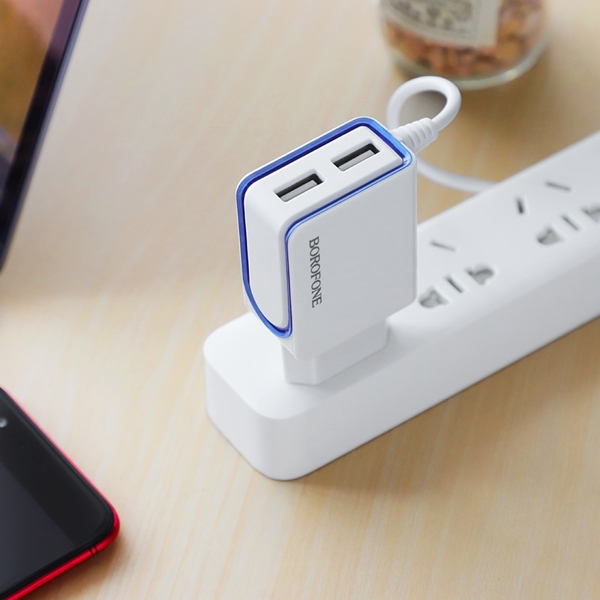 მობილურის დამტენი BOROFONE BA35A Brilliant dual port charger(Lightning)(EU) 1m White