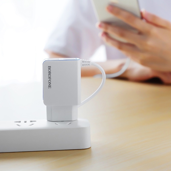 მობილურის დამტენი BOROFONE BA35A Brilliant dual port charger(Lightning)(EU) 1m White