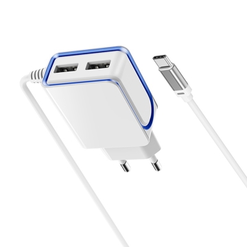 მობილურის დამტენი BOROFONE BA35A Brilliant dual port charger(Type-C)(EU) 1m White