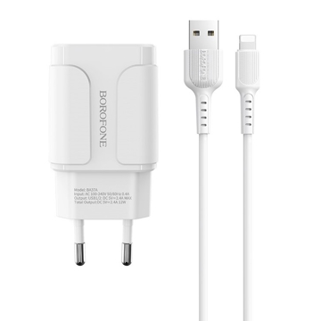 მობილურის დამტენი BOROFONE BA37A Speedy dual port charger set(Lightning)(EU) 1m White