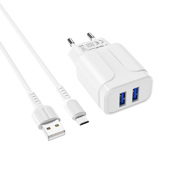 მობილურის დამტენი BOROFONE BA37A Speedy dual port charger set(Micro)(EU) 1m White