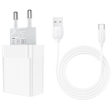 მობილურის დამტენი BOROFONE BA47A Mighty speed single port QC3.0 charger set(Type-C)(EU) 1m White