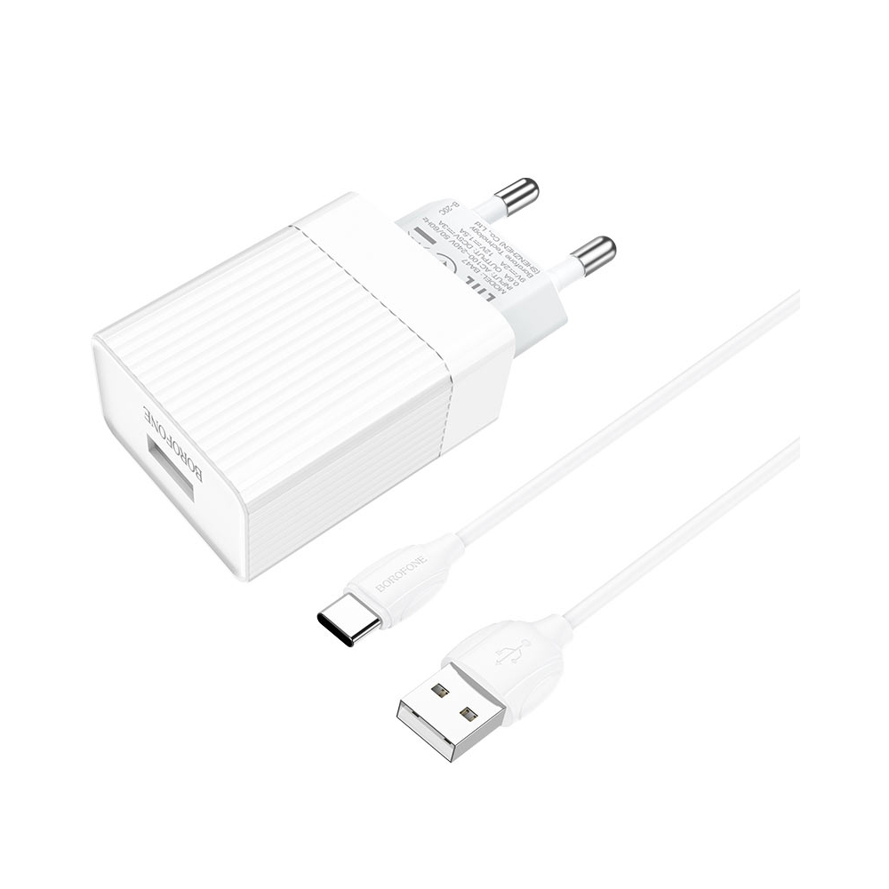 მობილურის დამტენი BOROFONE BA47A Mighty speed single port QC3.0 charger set(Type-C)(EU) 1m White